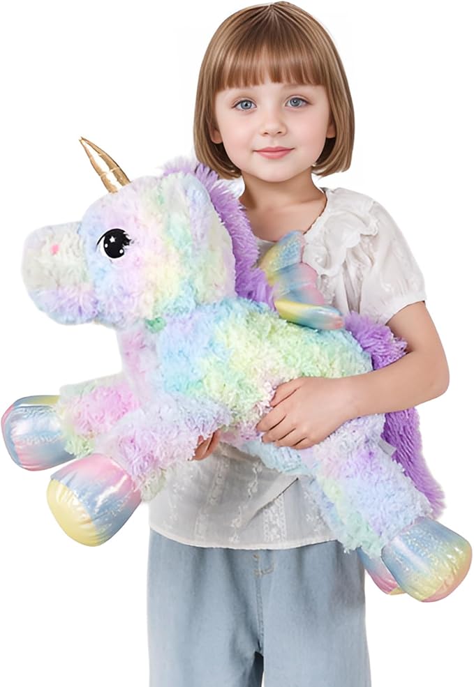 24 Inch Rainbow Colors Rose Velvet Unicorn Stuffed Animal Plush Toy with Wings Soft Cute Large Unicorn Plush Animals Pillow Gift for Children Boy Girl Kids Birthday Valentine Decorations
