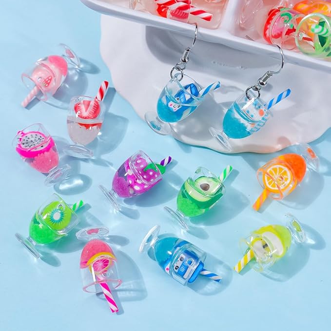 8 Pcs Miniature Dollhouse Drink Set – Resin Glass Cups & Fruit Beverage Bottles, 1:12 Scale Simulated Summer Drinks for DIY Crafts, Jewelry Making, Mini House Bar Décor & Collectible Accessories