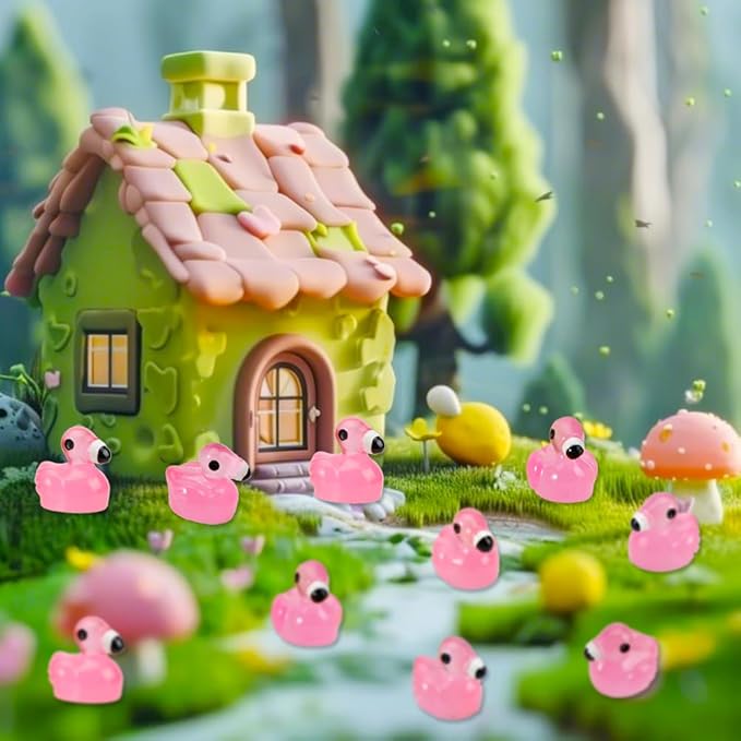 100 Pcs Luminous Mini Resin Flamingo Ducks, Tiny Ducks Figurines to Hide Miniature Pink Flamingo Glow in The Dark Small Animals for Micro Garden Cake Topper Landscape Aquarium Dollhouse Home Decor