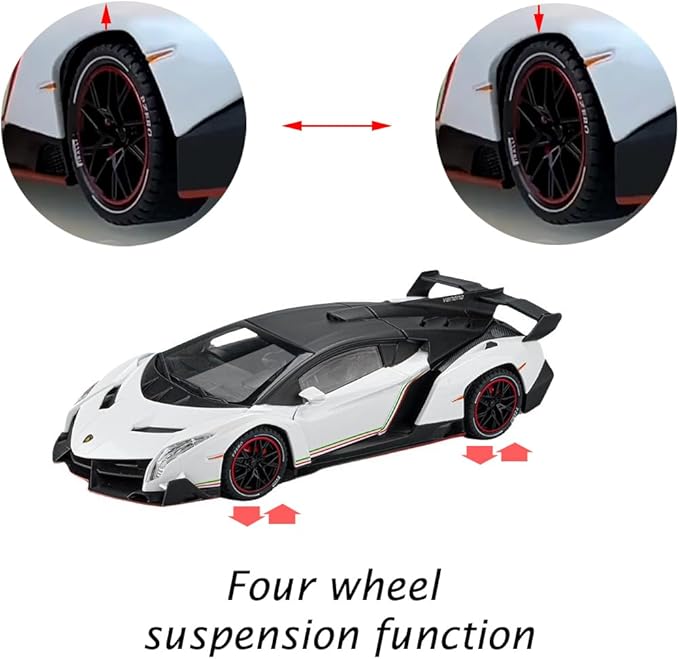Alloy Collectible 1/24 White Lambo Veneno Toy Pull Back Vehicles Diecast Cars Model with Light & Sound