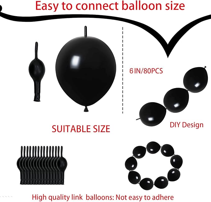 ADIDO EVA Link Balloons 6 Inch Black Latex Quick Linkale Balloon 80 Pcs for Birthday, Halloween, Christmas, Party Festival Decorations