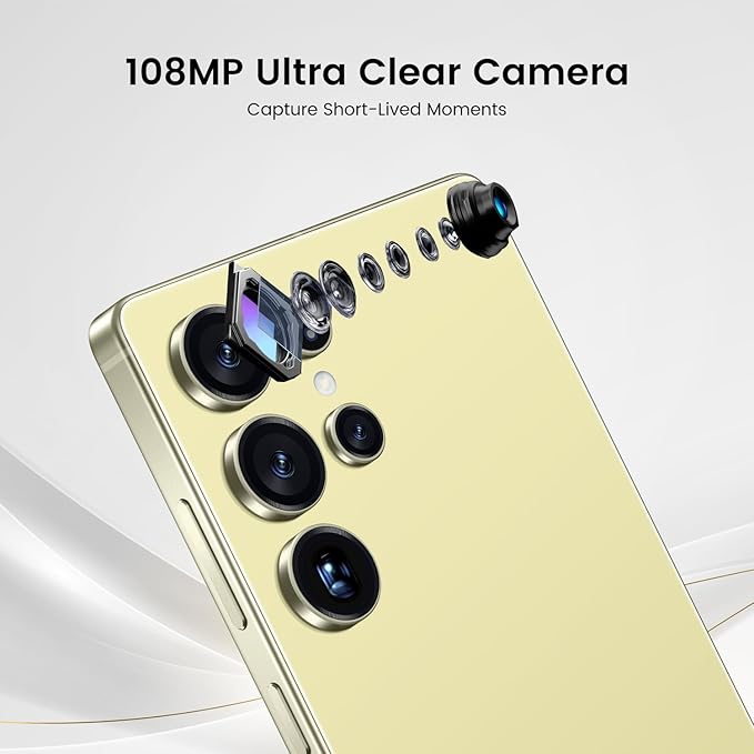 Bnjbmj I25 Ultra Flagship Killer Smartphone - Snapdragon 8 Gen 3, 16GB+512GB, Massive 6.99" FHD+ Display, 108MP+68MP Pro Cam, 7000mAh 2-Day Battery, Android 14, Includes Stylus Pen (Yellow)