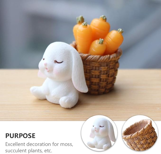 PRETYZOOM 7pcs Easter Rabbit Radish Model Table Ornament Creative Micro Landscape Decoration for Home Decor Desktop Adornment Present for Easter Garden