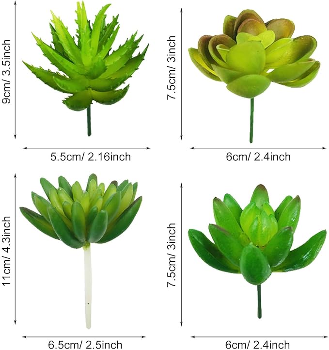 Woohome 20 PCS Artificial Succulent Plants, Green Fake Succulent, Unpotted Faux Succulent Assortment in Flocked Blue in Different Type for Birthday Home Decor Indoor Wall Garden DIY