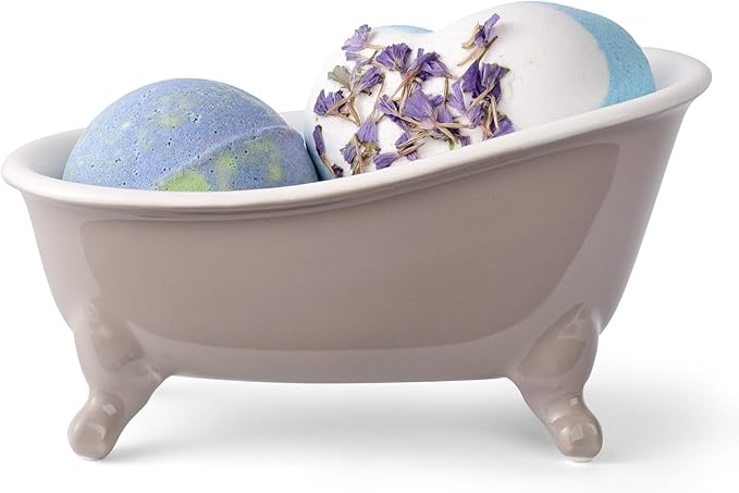 NEWHENGS 6.1" Vintage Ceramic Mini Decorative Clawfoot Bathtub Bar Soap Dish, Kitchen Sponge Holder and Shower Tray for Bathroom, 1 Pack (Taupe)