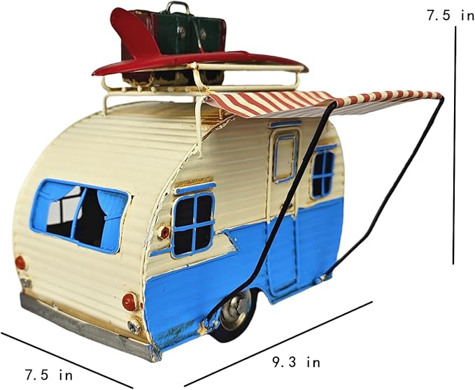 Travel Car Model Camper Van Trailer RV Motorhome Iron Vehicles Campsite Retro Industrial Steampunk Cute Diecast Decor Present Surprise for Boyfriend Caraholic Travelogue Adventurers Man