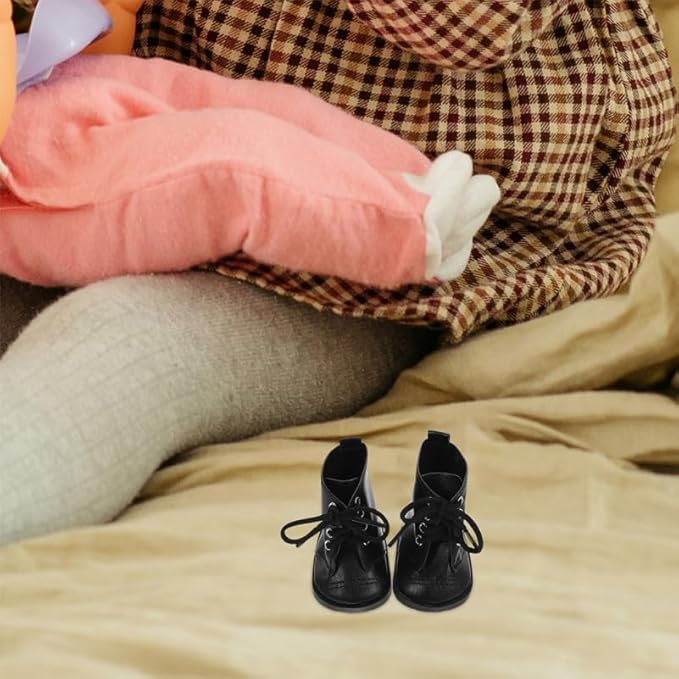 Kisangel 2pairs Doll Shoes for 18 Inch Dolls, Pu Leather Mini Boots for Dollhouse Girl Boy Fashion Clothing Accessories Wear Craftsmanship