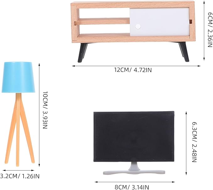 Toyvian Dollhouse Miniature Tv Set: 1/12 Scale Dollhouse Furniture with Television Cabinet Floor Lamp Model - Realistic Design - Ideal for Mini House, Cake Topper