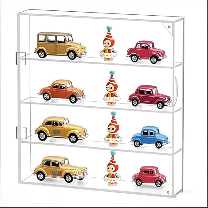 Acrylic Display Case Clear Showcase Cabinet with Door Wall Mounted Collection Shelf Dustproof Box Organizer for Mini Toys , Collections, Stone, Amiibo.Suit for Figures Within 3 inch Height
