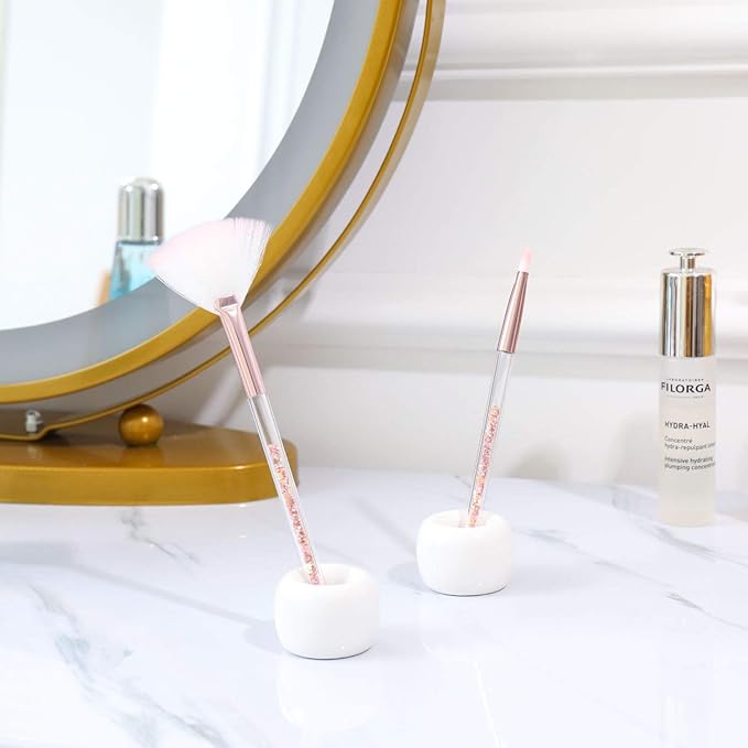 HalfofLife Mini Ceramics Toothbrush Holder Stand for Bathroom Vanity Countertop, Handmade Couple Toothbrush Head Holder, Shaver Holder and Office Pen Holder, 2-Piece Set White