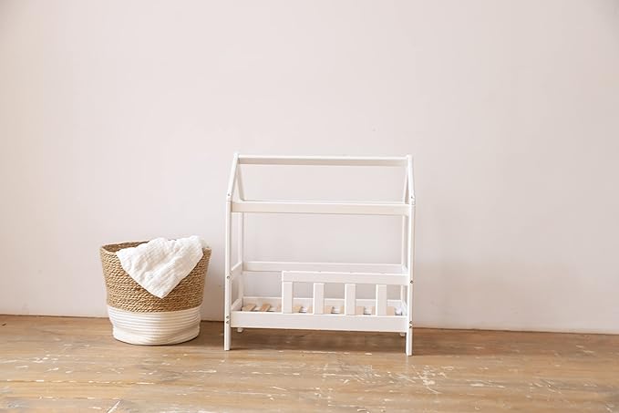 BUSY WOOD Wooden Doll Bed Pair to Toddler Bed Frame - Bedroom Furniture for Girl - Dolls Bed Pretend Play - Montessori Furniture - White Color Bed - Color Variation