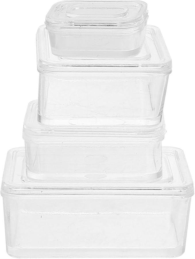 4pcs Dollhouse Food Storage Box 1/12 Scale Dollhouse Bento Box Plastic Kitchen Ornament for DIY Making Mini House Accessories Transparent