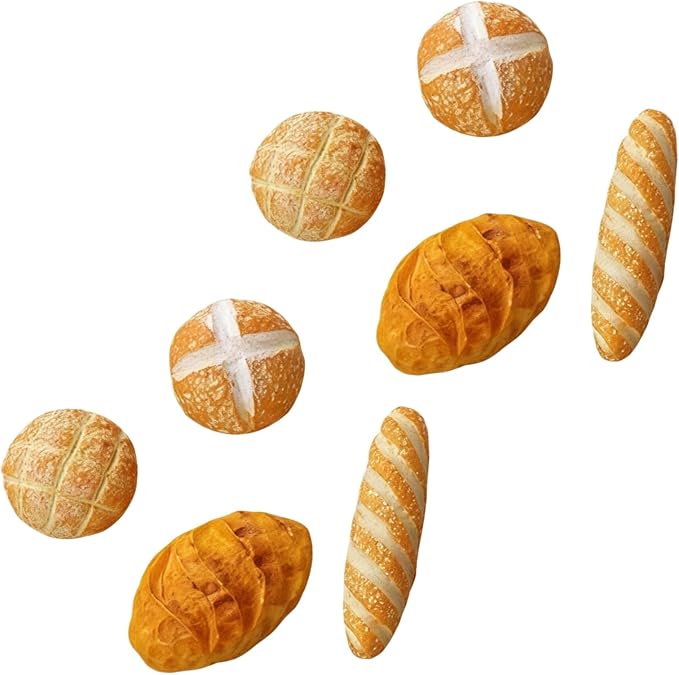 8Pcs 1/12 Miniature Bread Dollhouse Decoration Accessories,4 Different Types of Bread for Miniature Food Dollhouse,Resin Mix Bakery Bread Mini House Food Decoration Accessories