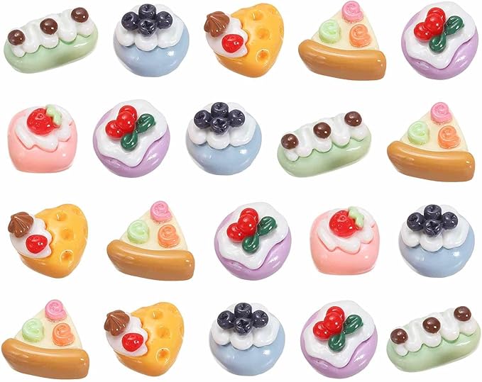 Dollhouse Miniature Food, Cute Mixed Fruit Cake Figures Toys Mini Resin Foods Trinkets for Pretend Play Kitchen Cooking Game & Doll House Decor (Mixing Colors, 20pcs)