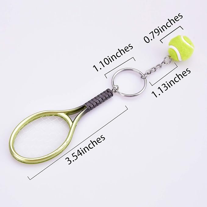 Ancefine 12 Pieces Mini Tennis Racket Keychains Key Ring Alloy Tennis Ball Split Ring Accessories for Sport Team Gifts,6 Color