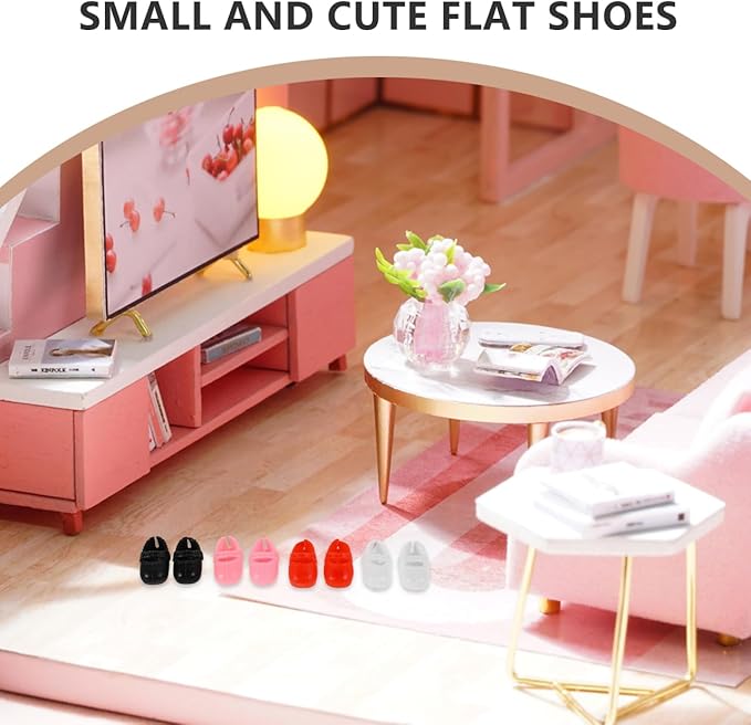 KESYOO 17cm Doll House Shoes 8 Pairs Mini Flat Shoes for Dollhouse Adornments Toy Home Decor