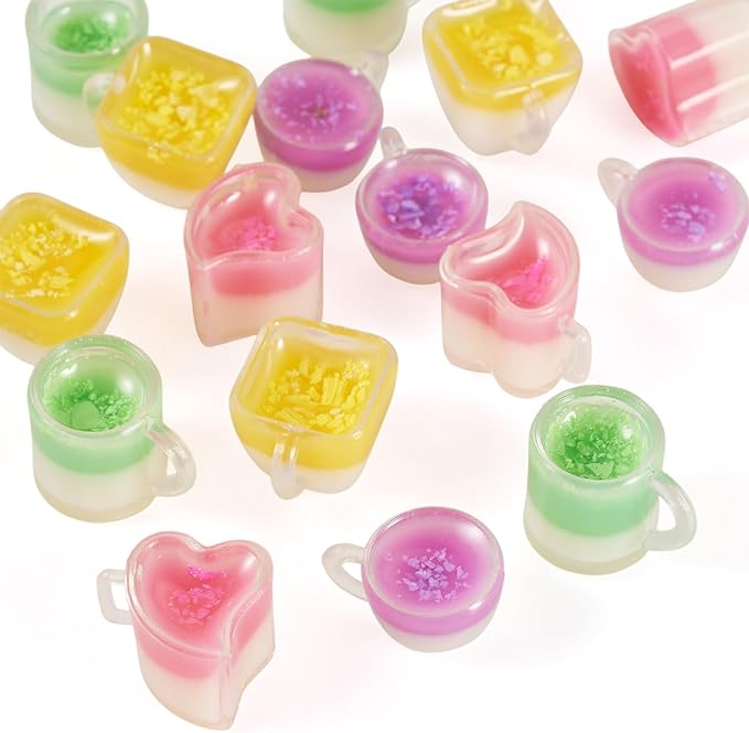 Cheriswelry 16Pcs Mini Resin Cups Imitation Food Drink Miniature Ornaments Milk Tea Mug Tableware Kitchen Decoration 12.5-13.5mm for Dollhouse Decorations DIY Jewelry Supplies