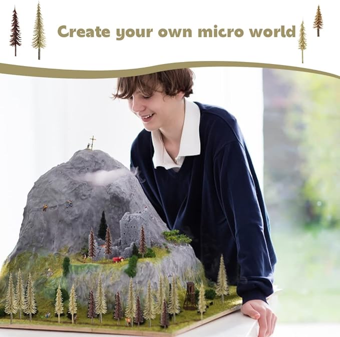 LUEYAO Mini Model Miniature Trees Mixed Train Scenery Architecture Fake Trees for DIY Crafts Building Model Scenery Landscape Brown 1.8-3.9 inch 48 PCS