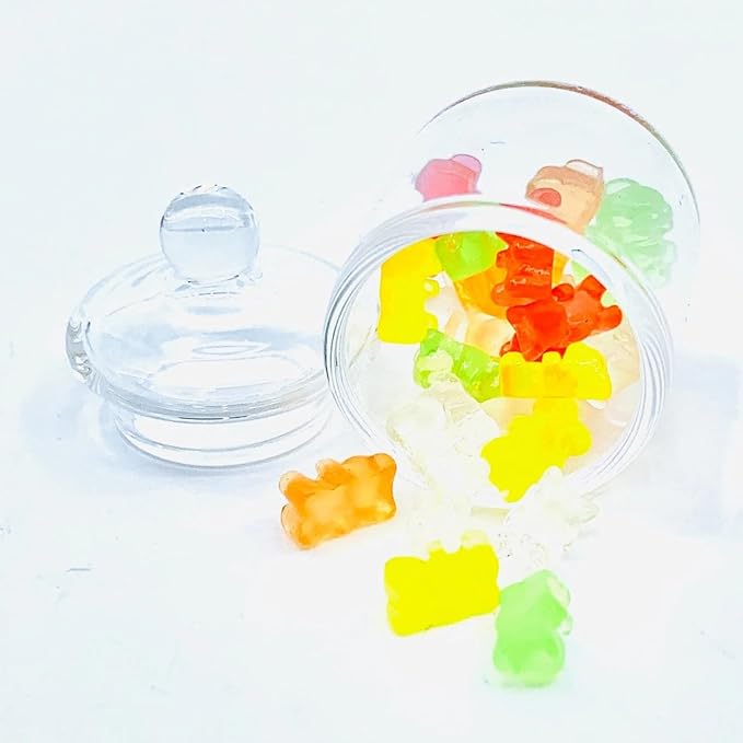 Miniature Glass Jar with 10 pcs Miniature Gummy Model, Tiny Gummy Glass Jar, Dollhouse Mini Glass Jar, 1:12 Scale, for Dollhouse Miniature, Fairy Garden, Diorama