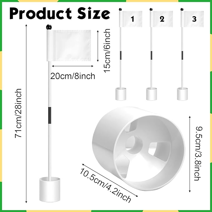 Hungdao 3 Set Golf Flagstick Mini Putting Green Flag for Yard Golf Pin Hole Cup and Flag Set Portable Practice Putting Green Flagsticks for Driving Range Backyard Gift Idea (Classic,White)