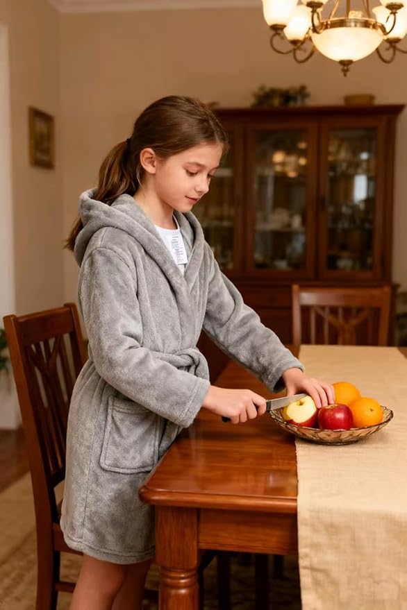 Boys Fleece Robe Hooded Toddler Soft Bathrobe Pajamas Sleepwear for Kids Girls 2-16 Years