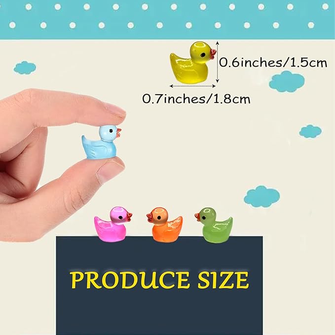 60 Pcs Mini Resin Ducks Luminous Tiny Ducks Miniature Duck Glow in The Dark for DIY Garden Dollhouse Duck Accessories Micro Landscape Aquarium Party Decor