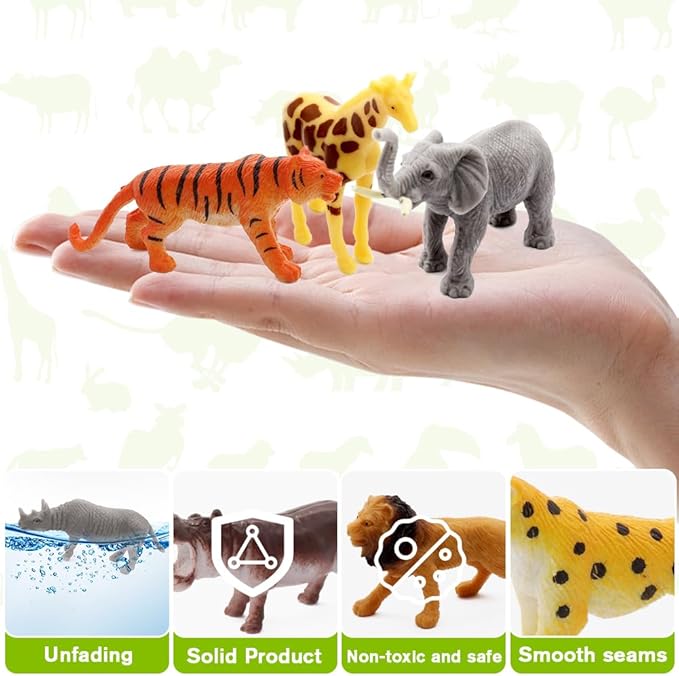 12 pcs Realistic Wild Jungle Animals Figurines Toys,Plastic African Jungle Animals Playset for Kids:Lion,Elephant,Giraffe-Ages 3, Gift for Christmas