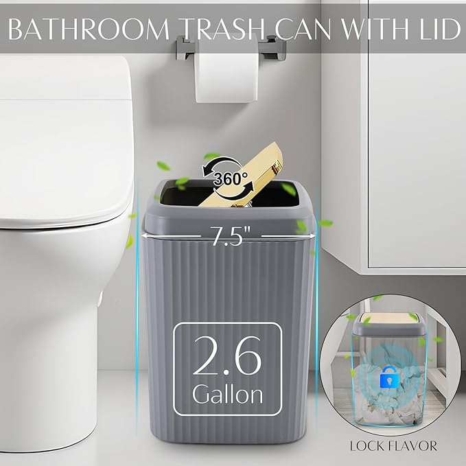 WSBArt 17PCS Bathroom Accessory Set Bathroom Set Grey Bathroom Accessories,Toilet Brush,Trash Can, Qtip Holder Dispenser& 3PCS Soap Dispenser