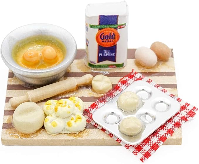 Odoria Dollhouse Kitchen Baking Miniature: 1/12 Scale Cookie Bread Bakery for Restaurant - Mini Food Making Realistic Rolling Pin Milk Eggs
