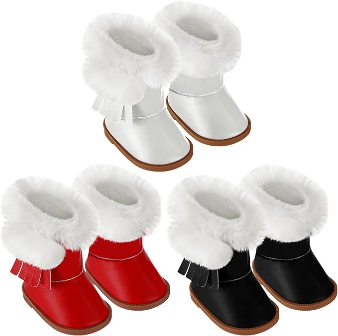 Bencailor 3 Pairs Doll Shoes 18 Inch Doll Boots Winter Dolls Snow Boots Christmas Accessories for Dress up(Red Black White)