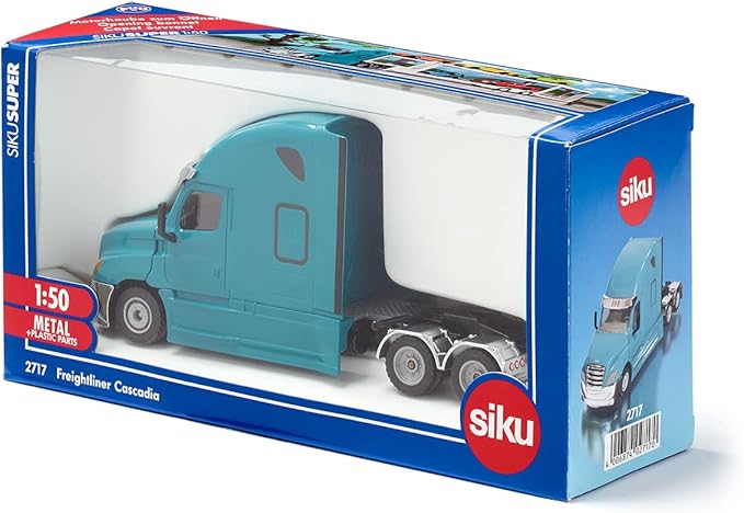 Siku 2717, Freightliner Cascadia, Toy Tractor, 1:50, Plastic/Metal, Blue, Opening Bonnet, Coupling for Combining Super Trailers in 1:50
