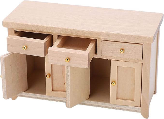 Dollhouse Cabinet 1:12 Scale Miniature Living Room Furniture Handcrafted Birch Storage Cabinet for Dollhouse Decor Kids Gift (Wood Color)
