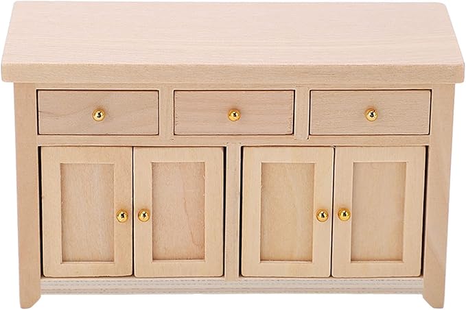 1:12 Scale Birch Dollhouse Storage Cabinet - Miniature Living Room Furniture for Dollhouses (Wood Color)