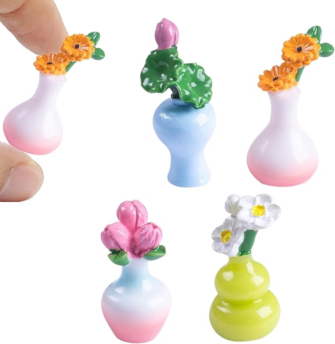 8-Pcs Miniature Greenery Flower Set – Tiny Artificial Plants and Bonsai Ornaments for Crafts, DIY Decorations, Home & Fairy Garden Décor, Tabletop Display, Includes Roses, Lotus, Sunflowers & Lilies