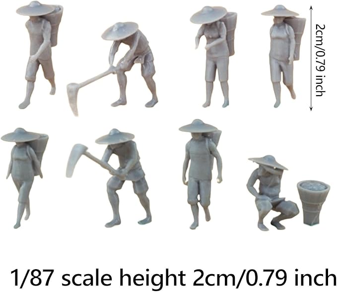 rockible 8Pcs 1/87 Farmer Figurine Model Character Model Role Play Figure Realistic Tiny People Model for Miniature Scene Fairy Garden