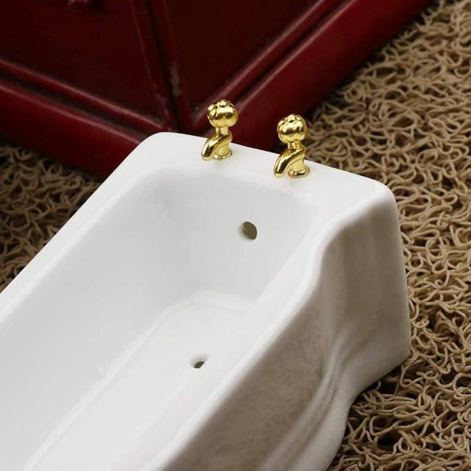 B Baosity 1/12 Ceramic White Square Bathroom Bathtub,Dollhouse Mini Bath Tub,Dollhouse Miniature Furniture Toys for Home Decor Accessory