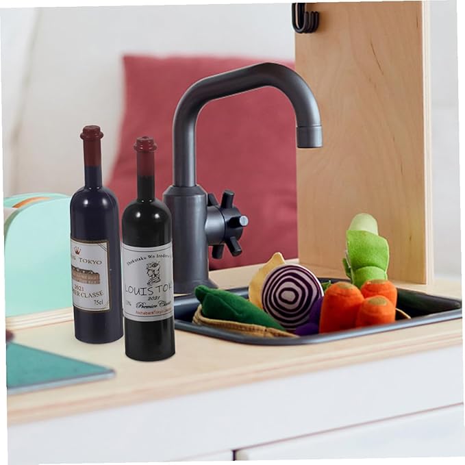 KONTONTY 12pcs Scale Miniature Red Wine Bottles for Doll House Accessories Realistic Plastic Simulation Lightweight Decorative with Mixed Color Caps for Miniature Furniture and Model