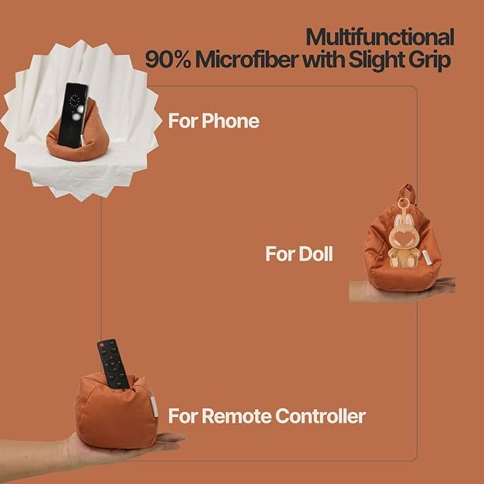 2pcs Cover of Mini Bean Bag Chair Cell Phone Holder (No Filler) Ultra Soft Micro Suede Anti Slip Miniature Bean Bag Couch Amber Orange