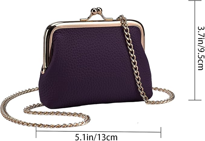 Cute Small Coin Purse & Credit Card Holder for Women Fashion Crossbody Chain Wallet Leather Coin Pouch Change Purse for Cash Key (Purple)