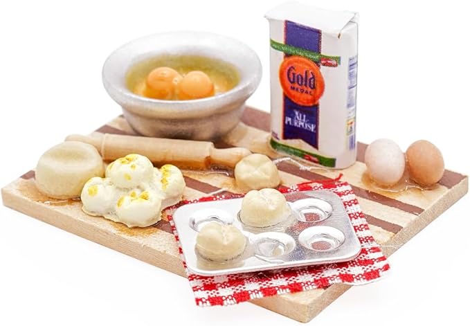 Odoria Dollhouse Kitchen Baking Miniature: 1/12 Scale Cookie Bread Bakery for Restaurant - Mini Food Making Realistic Rolling Pin Milk Eggs