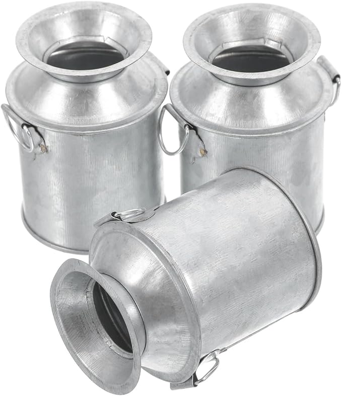 Yardwe 3Pcs Mini Milk Jug Vases, Small Metal Buckets for Crafts, Iron Flower Pots for Succulents, Vintage Decorative Miniature Cans for Home Decor, 2.36x1.77x1.57in