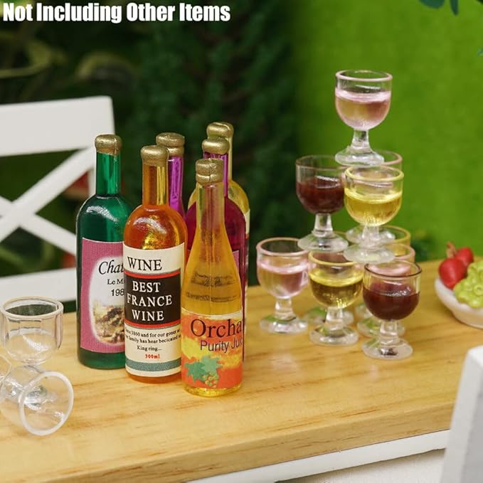 Odoria 1/12 Miniature Wine Bottles 6Pcs and Wine Glasses 12Pcs Dollhouse Decoration Accessories
