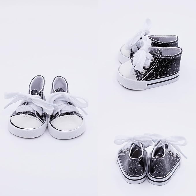 Etistta 6 Pairs of Glitter Canvas 18 inch Doll Shoes for 18 inch Doll Shoes American Dolls Accessories