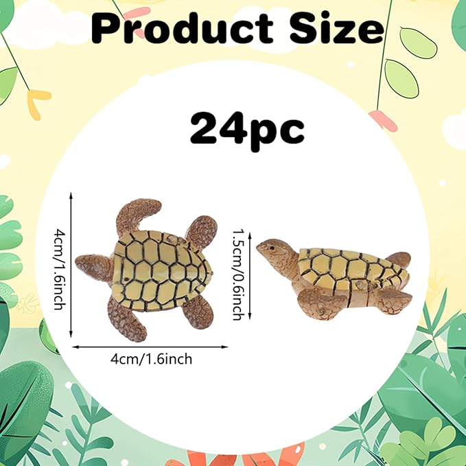 24 Pcs Miniature Sea Turtles Sea Turtle Figures Ocean Animal Figurines Mini Turtle Figurines for DIY Home Fairy Garden Office Fish Tank Birthday Party Favor Decorations