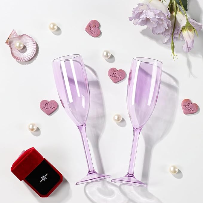 XUWAIDSGN 24 Pcs Reusable Champagne Flutes Plastic Wine Glasses Bulk Vintage Champagne Flutes Mimosa Bar Glasses Stemmed Drinking Cups 5.4OZ for Christmas Birthday Wedding Bride