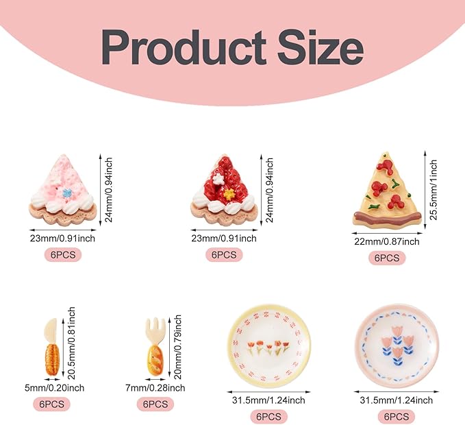 42Pcs Mini Cakes Tableware Kit Decorations Dollhouse Accessories Imitation Miniature Dessert Fork Knife High Tea Resin Cabochons Ornaments Garden Home Party Decorations Crafts Supplies