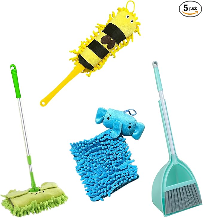 Xifando Kid's Housekeeping Cleaning Tools Set-Kids Cleaning Set 5 Piece -Pretend Play Home Cleaning Kit, Include Mop,Broom,Dust-pan,Duster Brush,Towel
