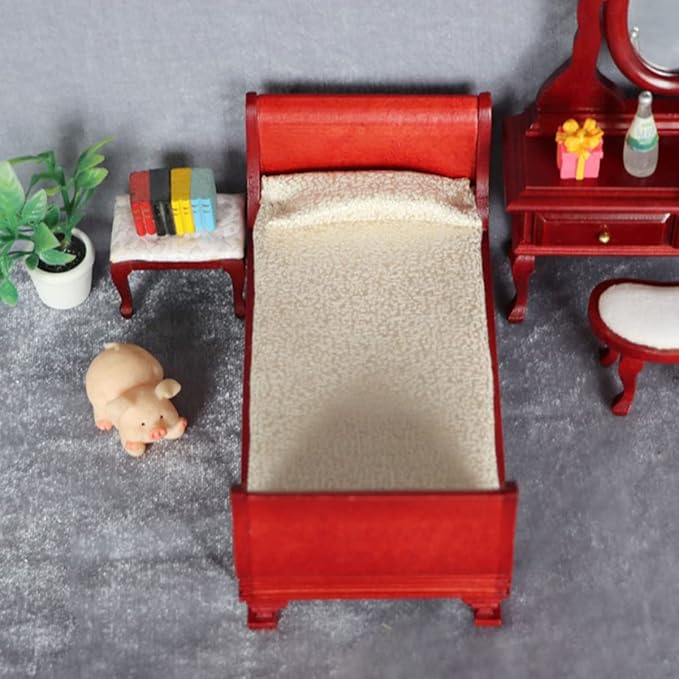 COHEALI Mini House Single Bed Dollhouse Furniture 1 12 Scale Wooden Miniature Bed Accessory for Dollhouse Decoration