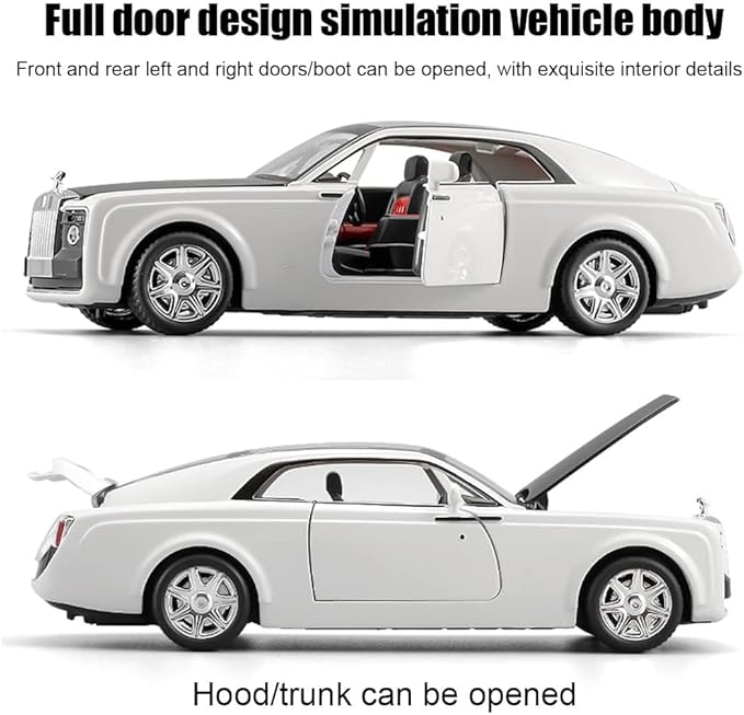 EROCK 1/24 Rolls-Royce Sweptail Toy Car Alloy Diecast Collectible Model Car for Kids Gift, Pull Back Toy Car with Sound and Light, Classic Double Door, Car Logo Can be Folded