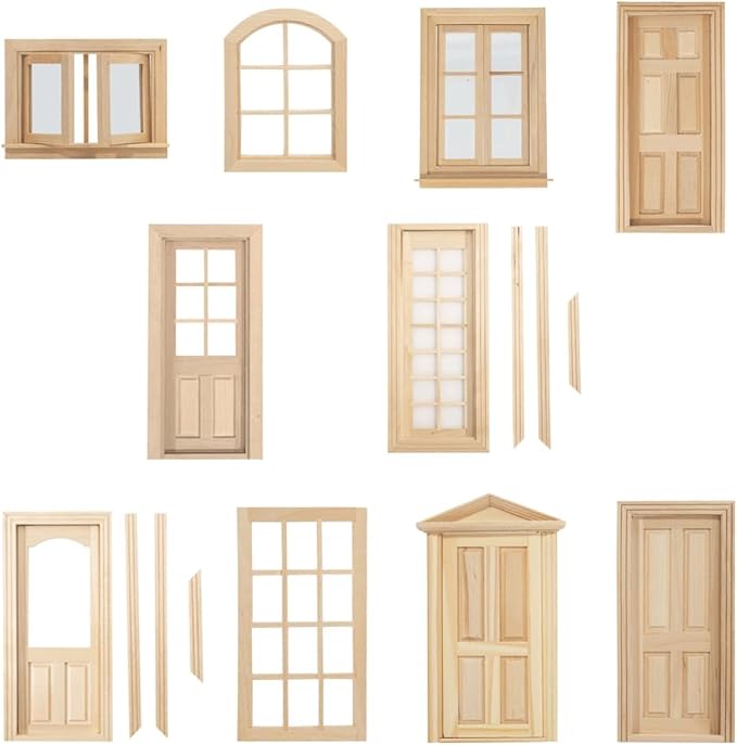 Dollhouse Windows, Wooden Miniature Dollhouse Furniture Window Frame for Dolls Houses Decoration-1: 12 Scale